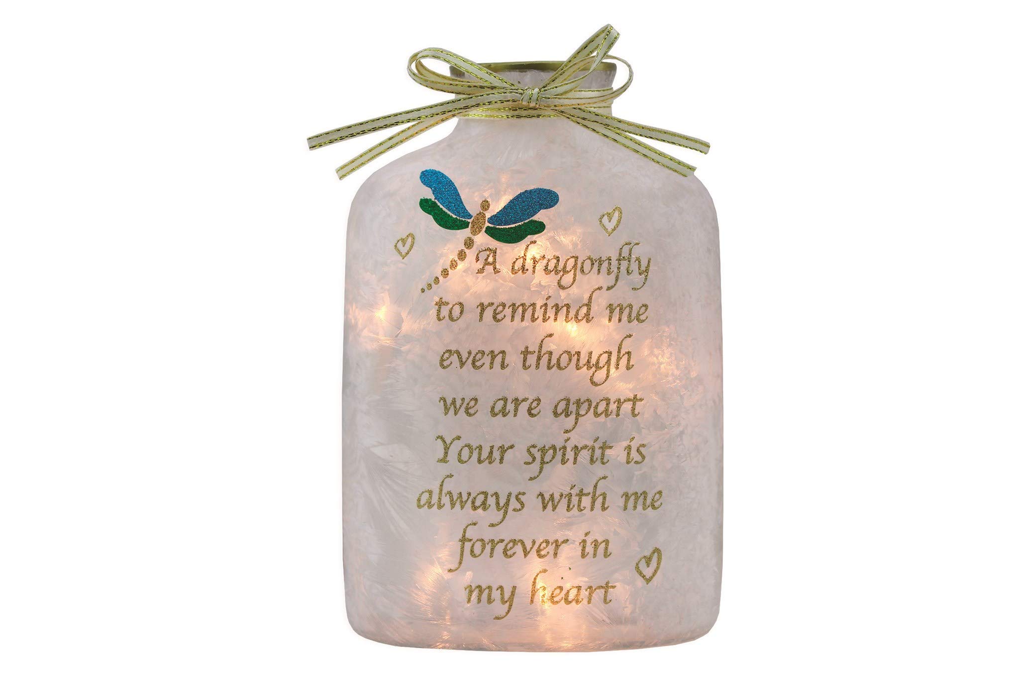 Stony Creek Remembrance Memory Dragonfly Pre-Lit Jar w/Ribbon 3.9 x 2.4 x 6.1