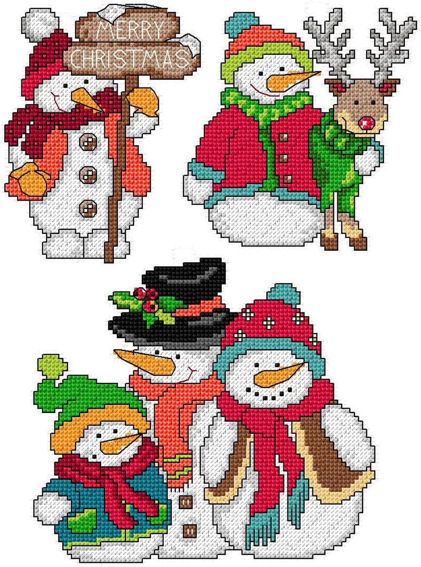 Wizardi Counted Cross-Stitch Kit on Plastic Canvas with Snowmen. 4 Christmas Ornaments Same Dimensions 13.15x4.33 inches. Plastic Canvas Sheet. Superb for Embroidery & Craft Amateurs. 7609 Orchidea