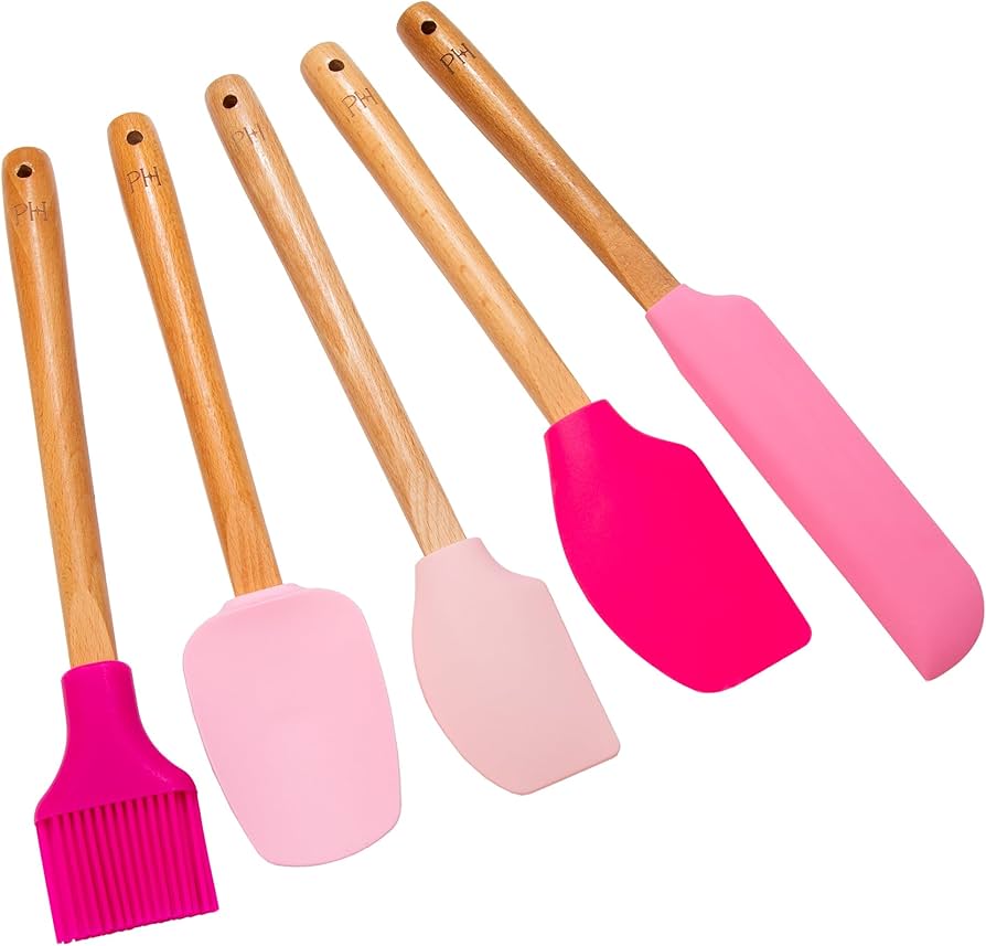 Amazon.com: Paris Hilton Silicone Spatula Set, Heat Resistant Kitchen Utensils Tool Set includes a basting brush, all-purpose spatula, large spatula, spoon and spreader, 5-Piece Pink: Home & Kitchen