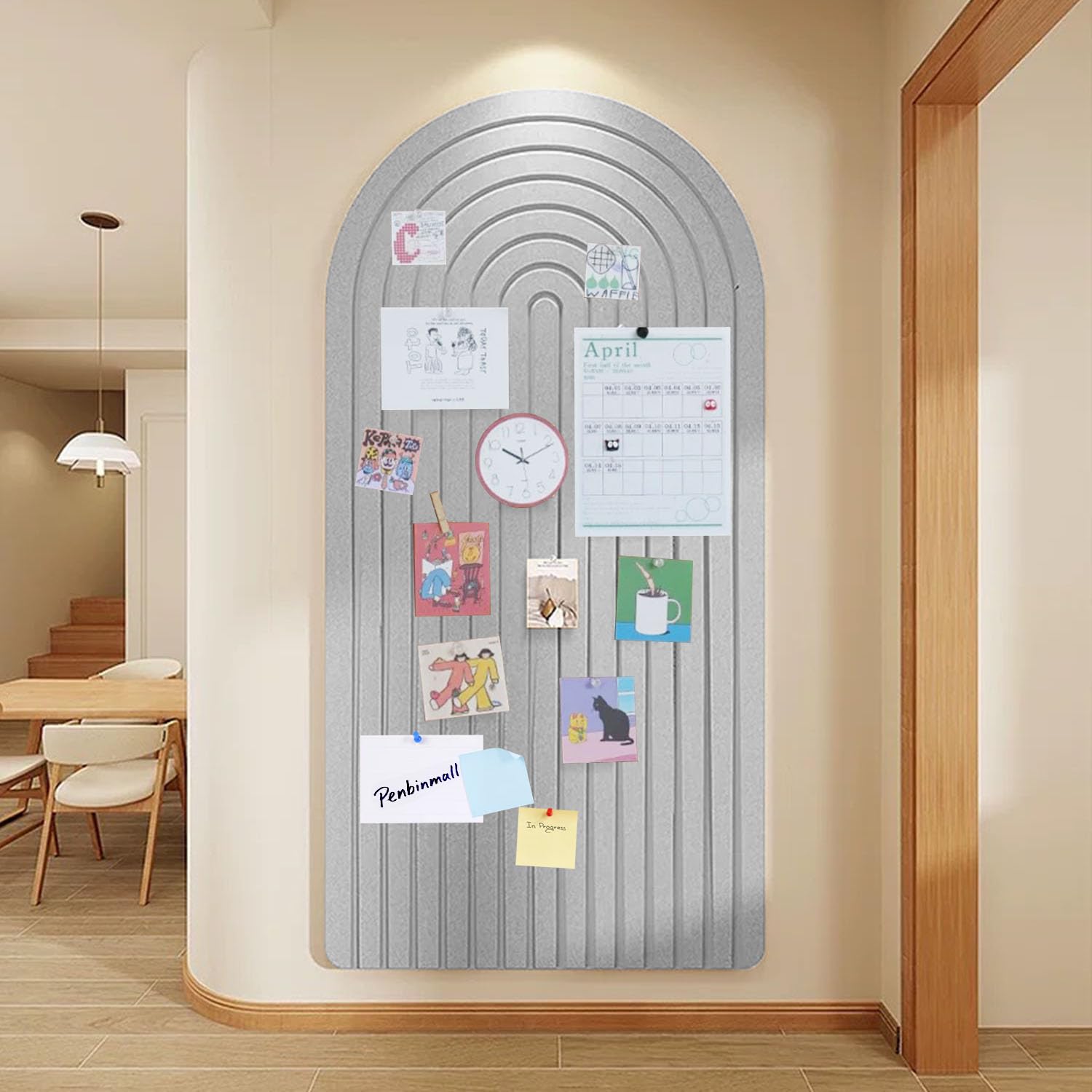 Large Felt Notice Board 120 x 60 cm Felt Board - Round Edges Decorative Notice Board Self-Adhesive Cork Board Alternative for the Wall, Foldable Picture Board Vision Board with 30 Push Pins, Light