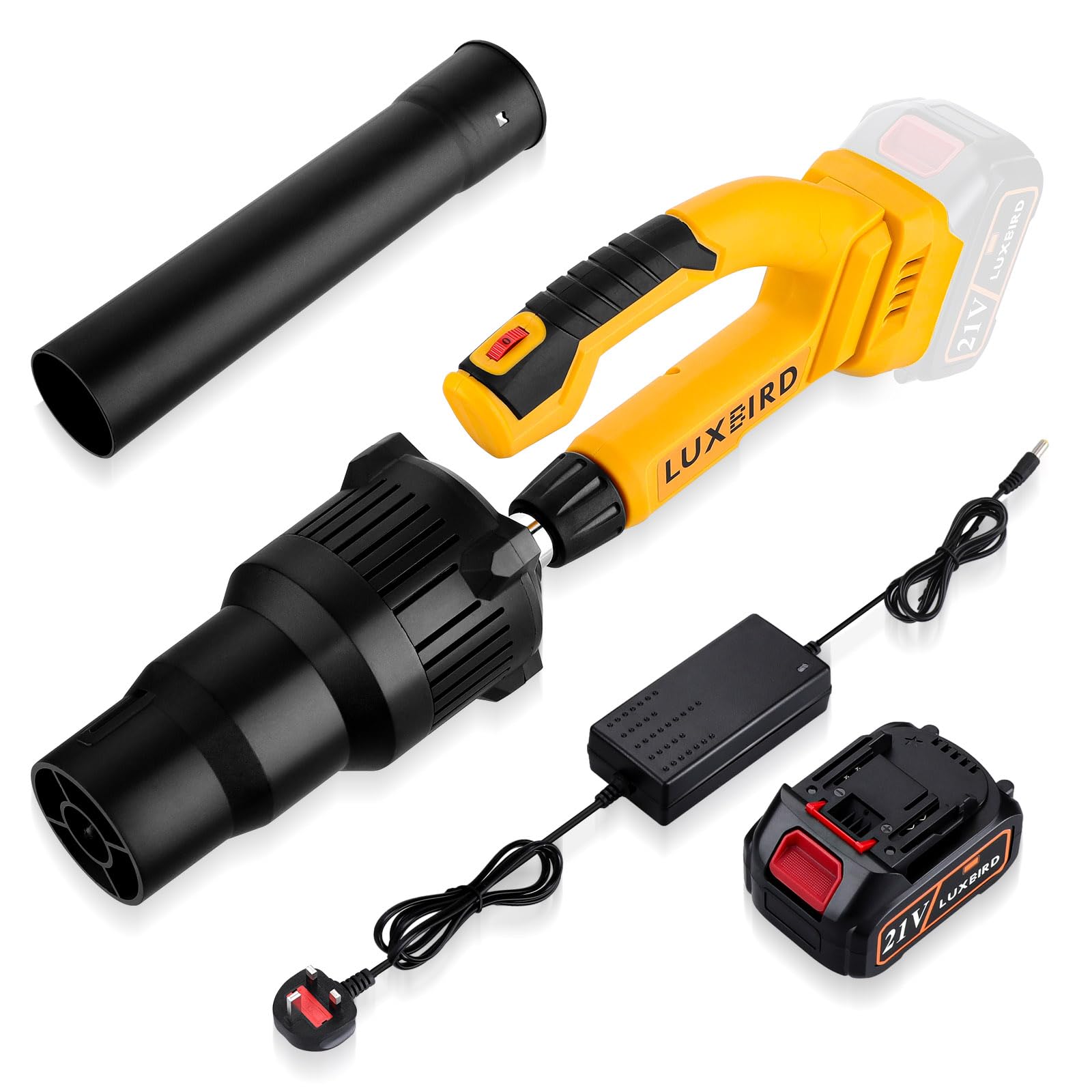 LuxbirdCordless Leaf Blower 21V with 4.0Ah Battery Powered, 5 Variable Speed Up to 150 MPH, Lightweight Electric Leaf Blower for Cleaning Lawn, Courtyard, Garage, Rooftop, Snow