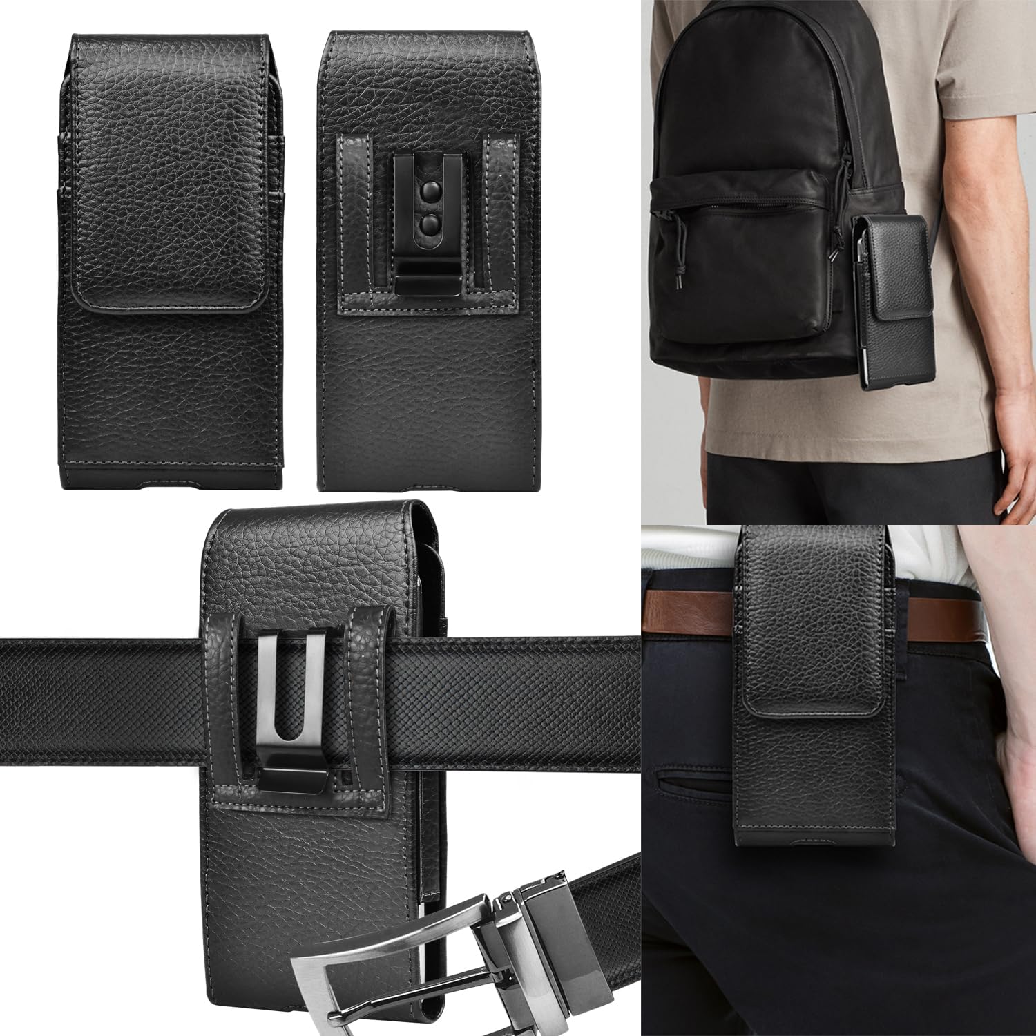 Phone Holster for Samsung Galaxy S25 Ultra S24 Plus S23 S22 S21 S20 FE 5G S10 A17 A16 A15 A14 A13 A35 A26 A36 A56 A51 A71 5G, Note 20 J7 J3 Leather Cell Phone Pouch Belt Clip Holder Case,Black