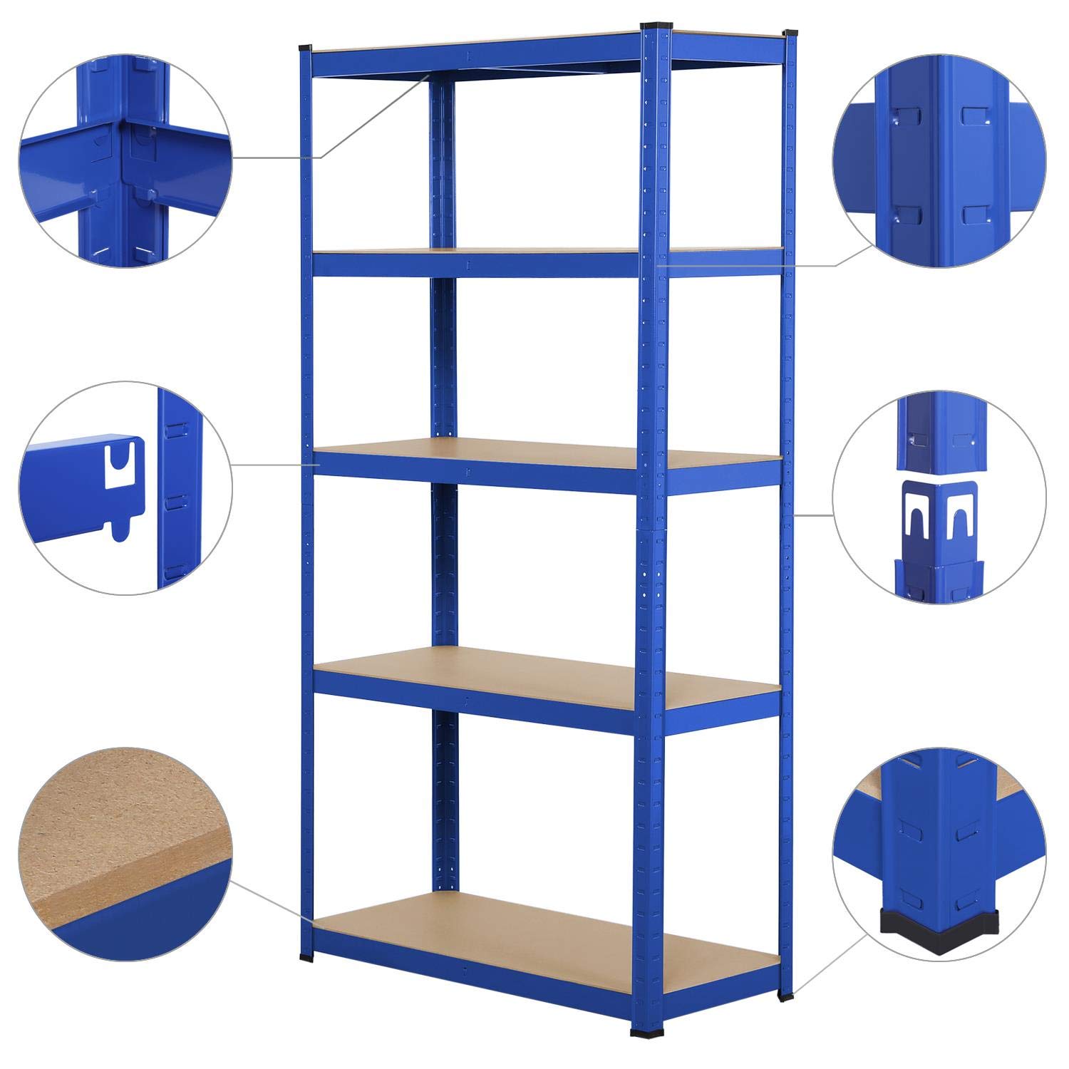 Yaheetech Estantería Metálica de Almacenaje 180x90x40cm Estanteria Trastero de 5 Niveles Estante de Almacenamiento para Garaje Taller sin Tornillos Carga de 875 kg Azul