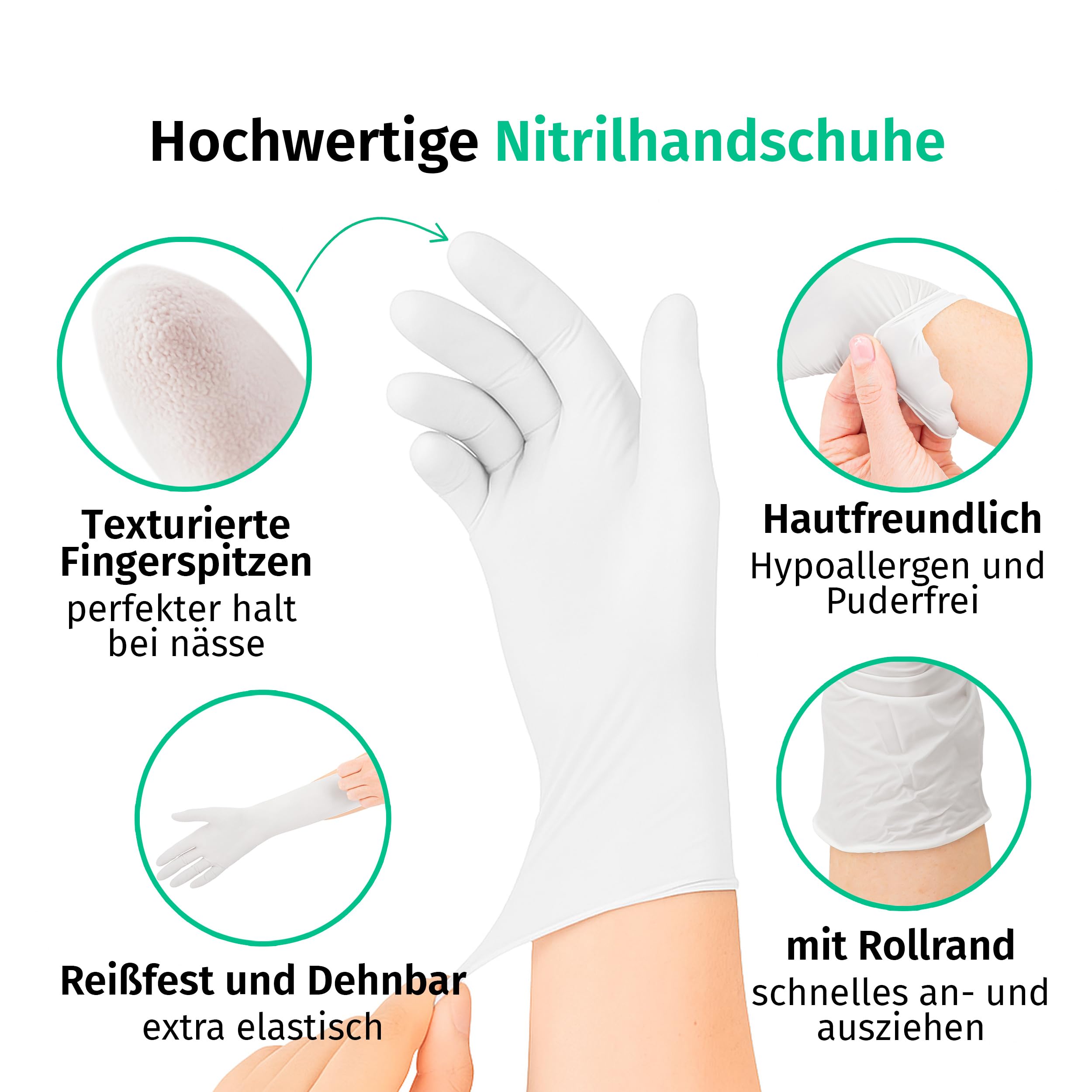SF Nitrilhandschuhe L Weiß – 1000 (10x100) Stück Einweghandschuhe, Einmalhandschuhe, Medizinische handschuhe, Puderfrei, Latexfrei, Handschuhe einweg zum Kochen, Putzen, für Medizin, Haushalt