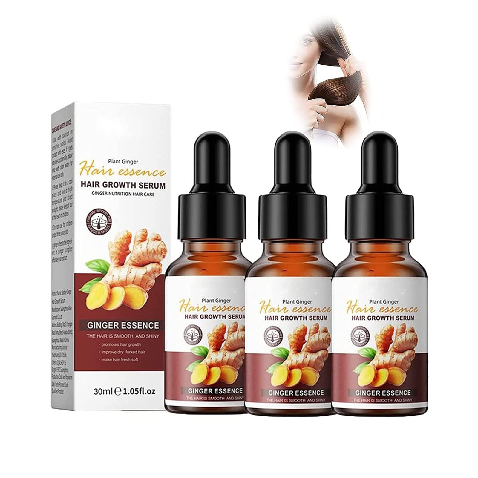 Ginger Essence Hair Serum, Hair Growth Serum, Ginger Hair Regrowth Serum, Ginger Essence Hair Essential Oil for Anti Hair Loss, Promotes Hair Thicker, Stronger Hair for Men Women (3Pcs)