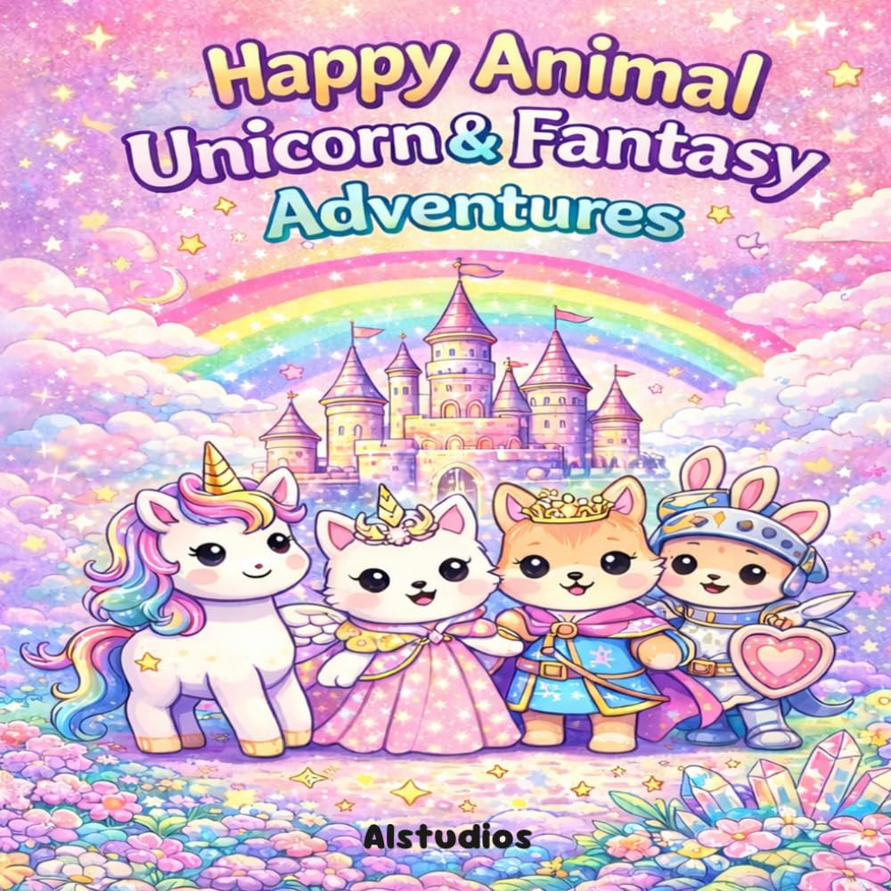 Happy Animal Unicorn & Fantasy Adventures: Coloring Book | Unicorns | Easy Fantasy Coloring Pages | 8.5 x 8.5 inches