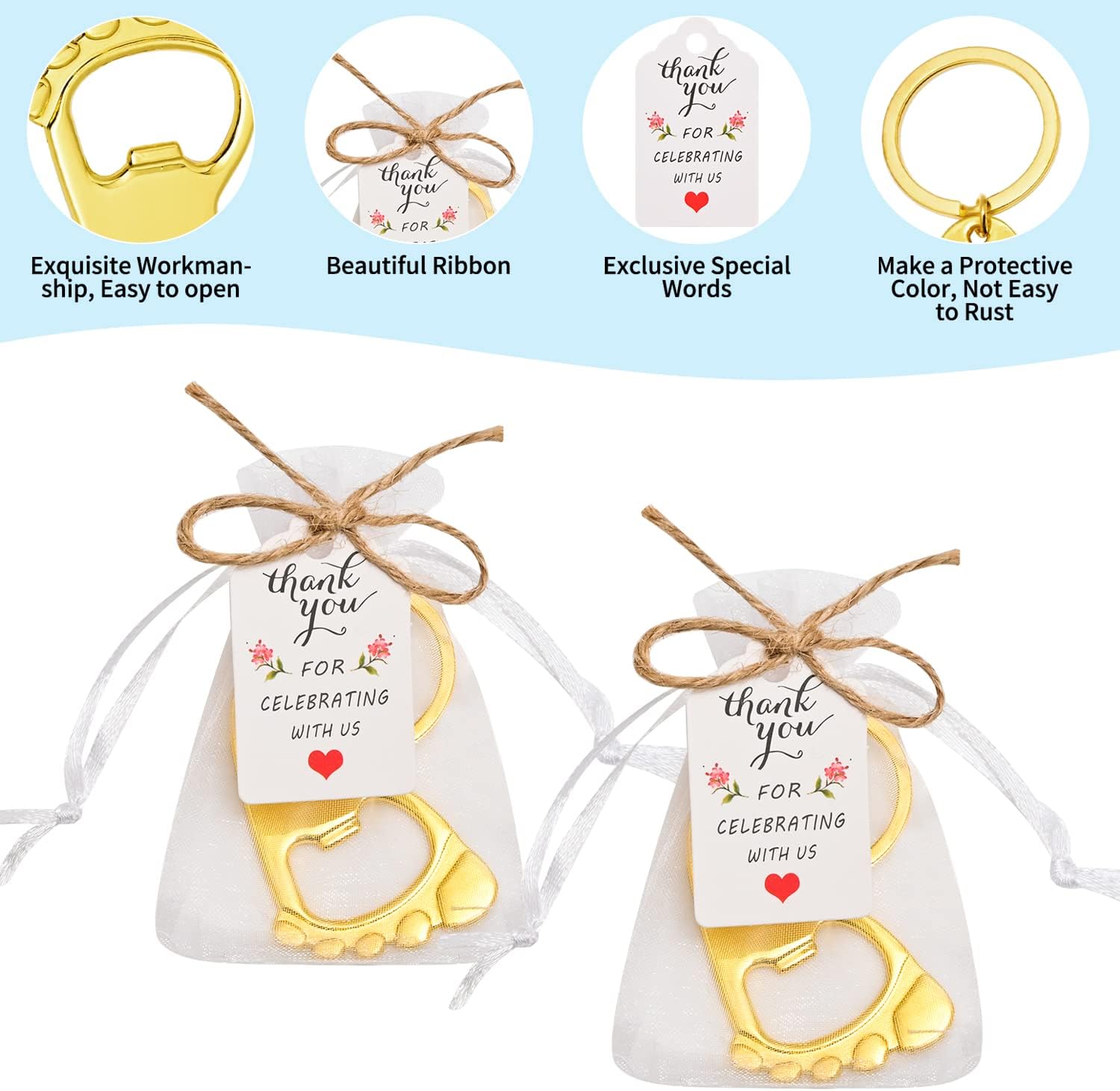 Buy 24 Sets Bottle Opener Baby Shower Favors Footprint Keychains