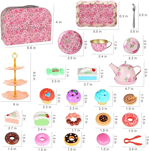 Miniatura 4 de Juego de fiesta de té para niñas pequeñas, 40 piezas de juguete de princesa para la hora del té con comida y dulces, funda de transporte, juego de