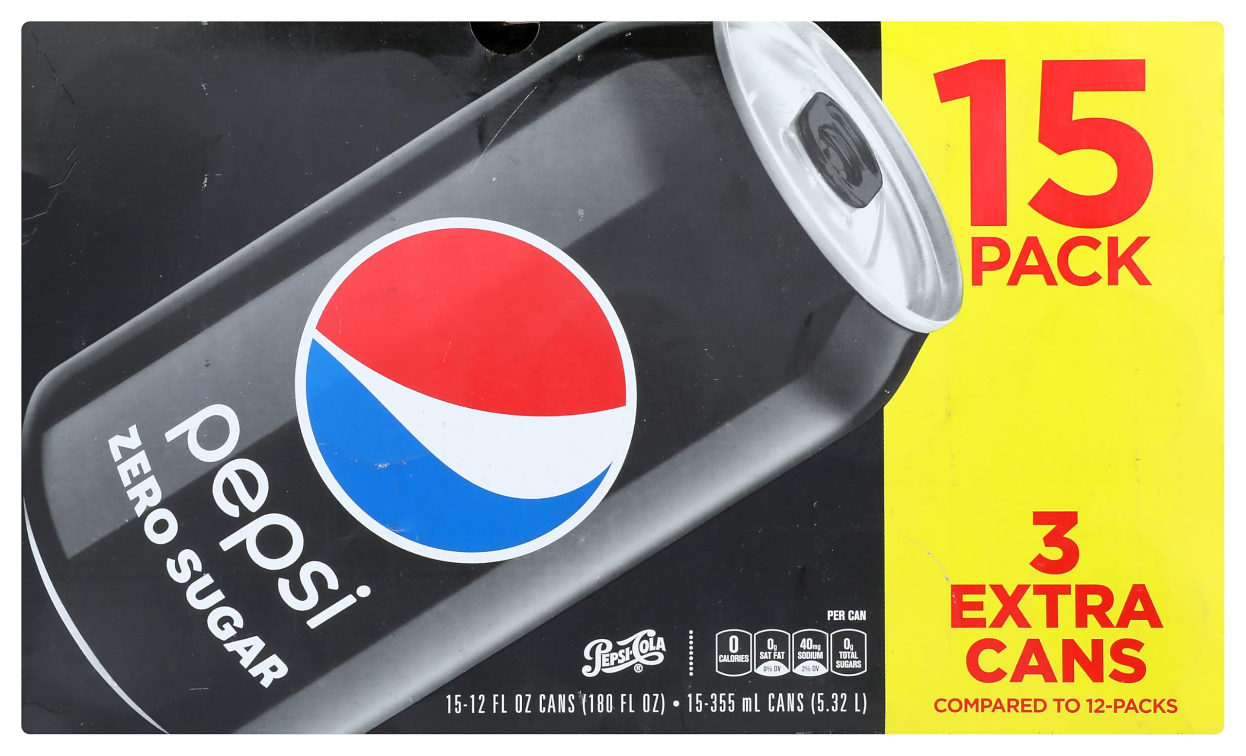 Amazon.com: Pepsi Bonus Pack 12 fl oz 15pk Black, Zero Sugar, 15