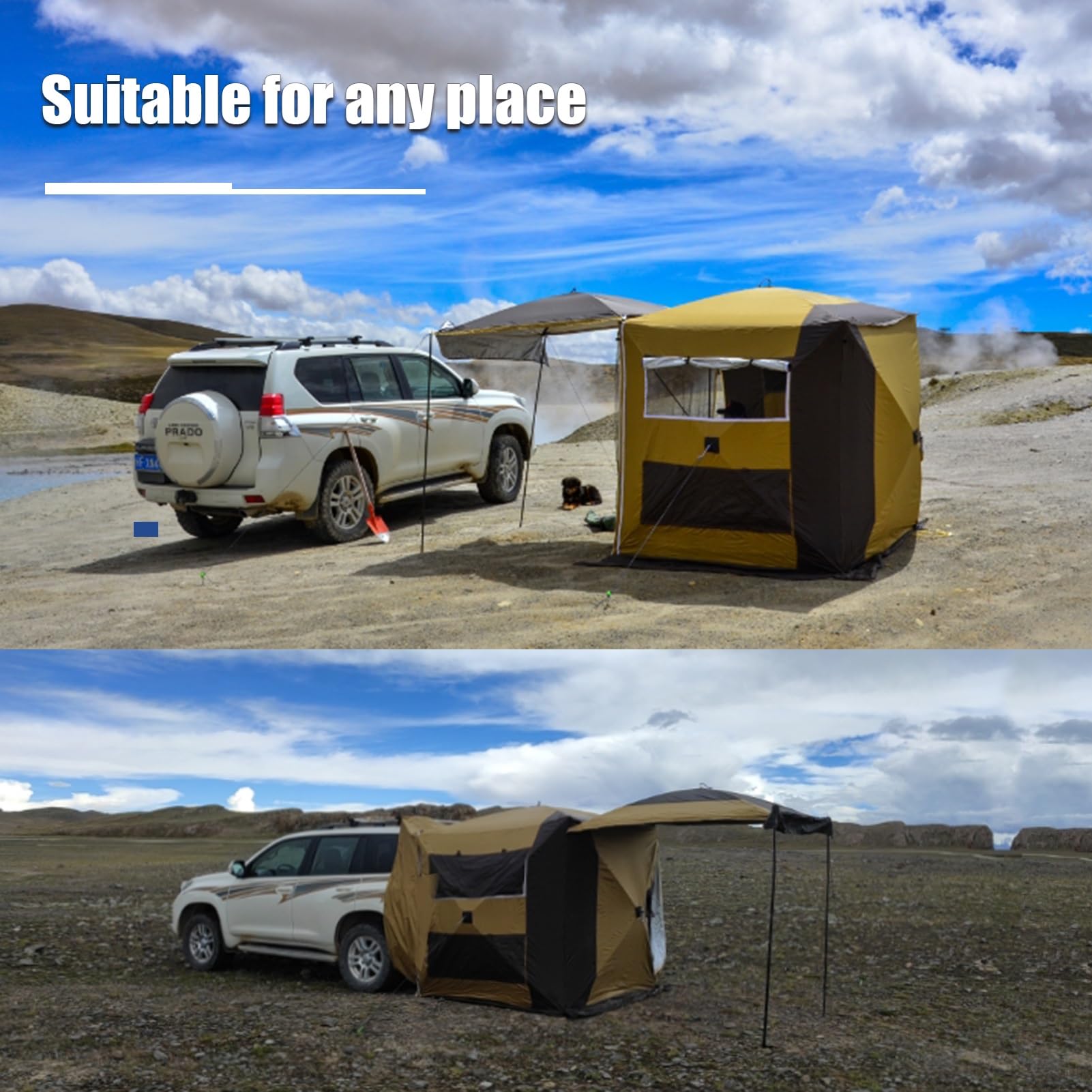 Busvorzelt - Freistehend Outdoor Zelt Luftzelt - Autozelt Vorzelt Camping Zelt, Freistehendes Autozelt mit Schlafkabine, Heckzelt Up für 4 Personen(Noir,Medium)
