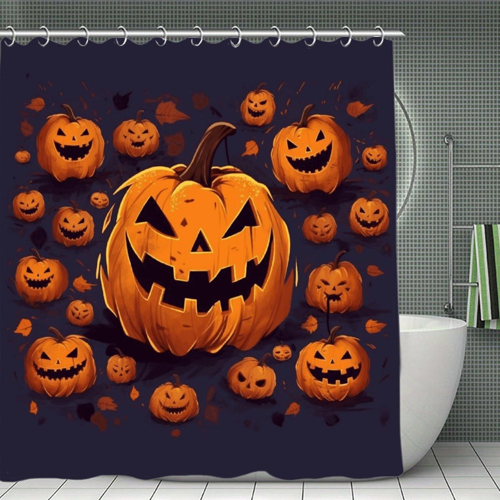 JTREHY Halloween Pumpkin Shower Curtain Waterproof Bathroom Shower Curtain Machine Washable Bath Curtains Polyester Cloth Bath Curtains for Bathroom Showers 70.8×70.8Inch