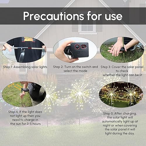 Vista 66 de Luces solares de fuegos artificiales para jardín, impermeables, paquete de 6, 120 luces LED, coloridas, para patio, patio, acera, Navidad, fiestas
