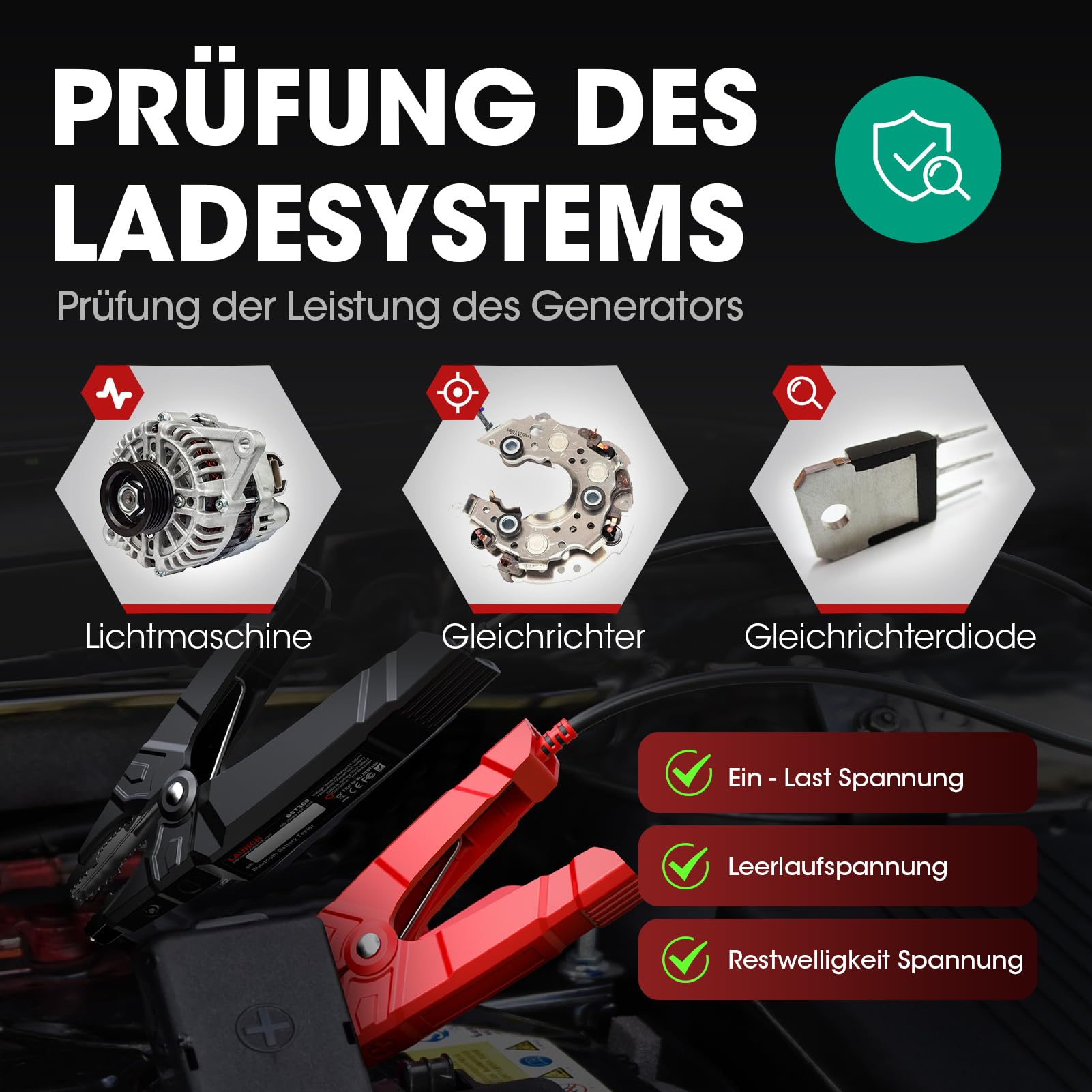 LAUNCH BST360 Batterietester für Auto, 12 V, 100 – 2000 CCA Bluetooth, Werkzeug für Autobatterie, Gesundheitsprüfungen für Auto, LKW, Motorrad, ATV, SUV, Boot, Yacht