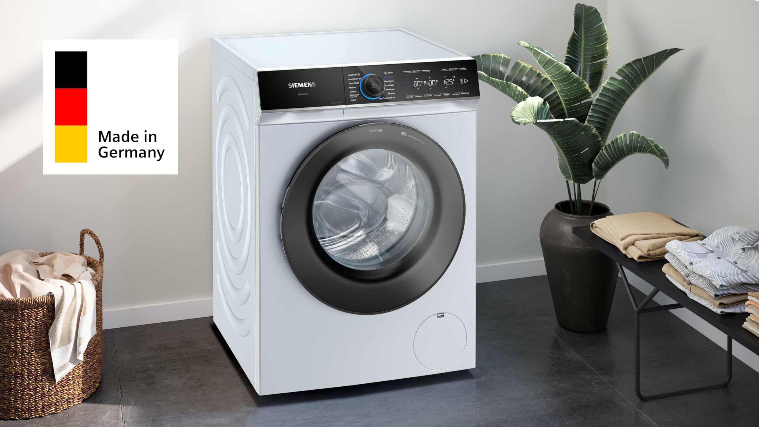 Siemens iQ700 Smarte Waschmaschine 9 kg 1400 UpM WG44B20Z0 | Home Connect App Steuerung von überall, Knitterschutz dank smartFinish, leiser bürstenloser iQdrive Motor