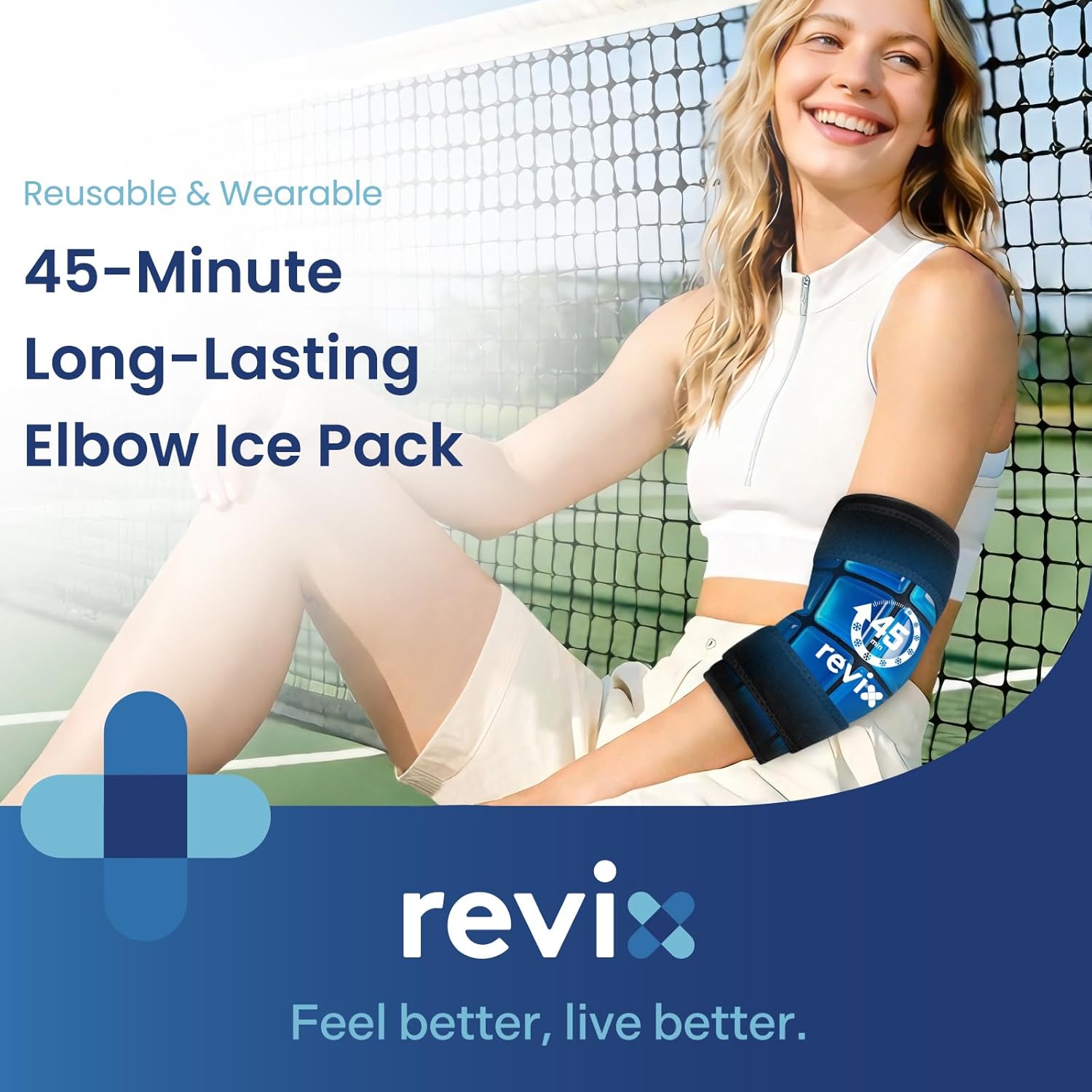 REVIX 2 Packs Elbow Ice Packs for Pitchers, 45-Minute Long-Lasting Cold Compression Wrap with Ice Grid Gel Design for Athletes, Reusable Gel Ice Wrap for Tennis Elbow, Golfer's Elbow & Muscle Fatigue