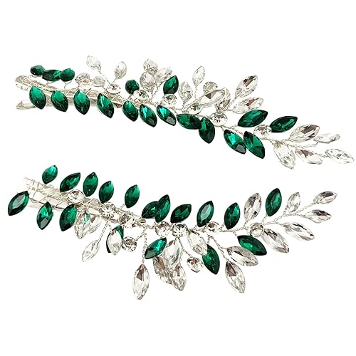 Vista 3 de BETITETO Wedding Hair Clip Combs, 2Pcs Red White Green Rhinestone Bridal Hair Vine Piece Accessories for Women Girls Party Birthday (Green)