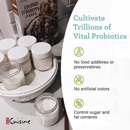 Miniatura 23 de Euro Cuisine YM80 Máquina eléctrica para hacer yogurt - Promueve la salud intestinal con yogur casero rico en probióticos - Incubadora de yogur