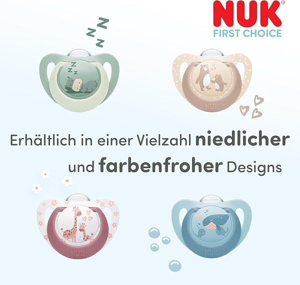 NUK First Choice Baby Schnuller | 0-6 Monate | Orthodontische Schnuller | Beruhigt 99% aller Babys** | Pinguin/Giraffe | 2 Stück - 4