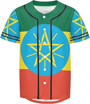 Vnurnrn Ethiopia Flag Mens Baseball Button Down Jersey Hipster Hip Hop T Shirts