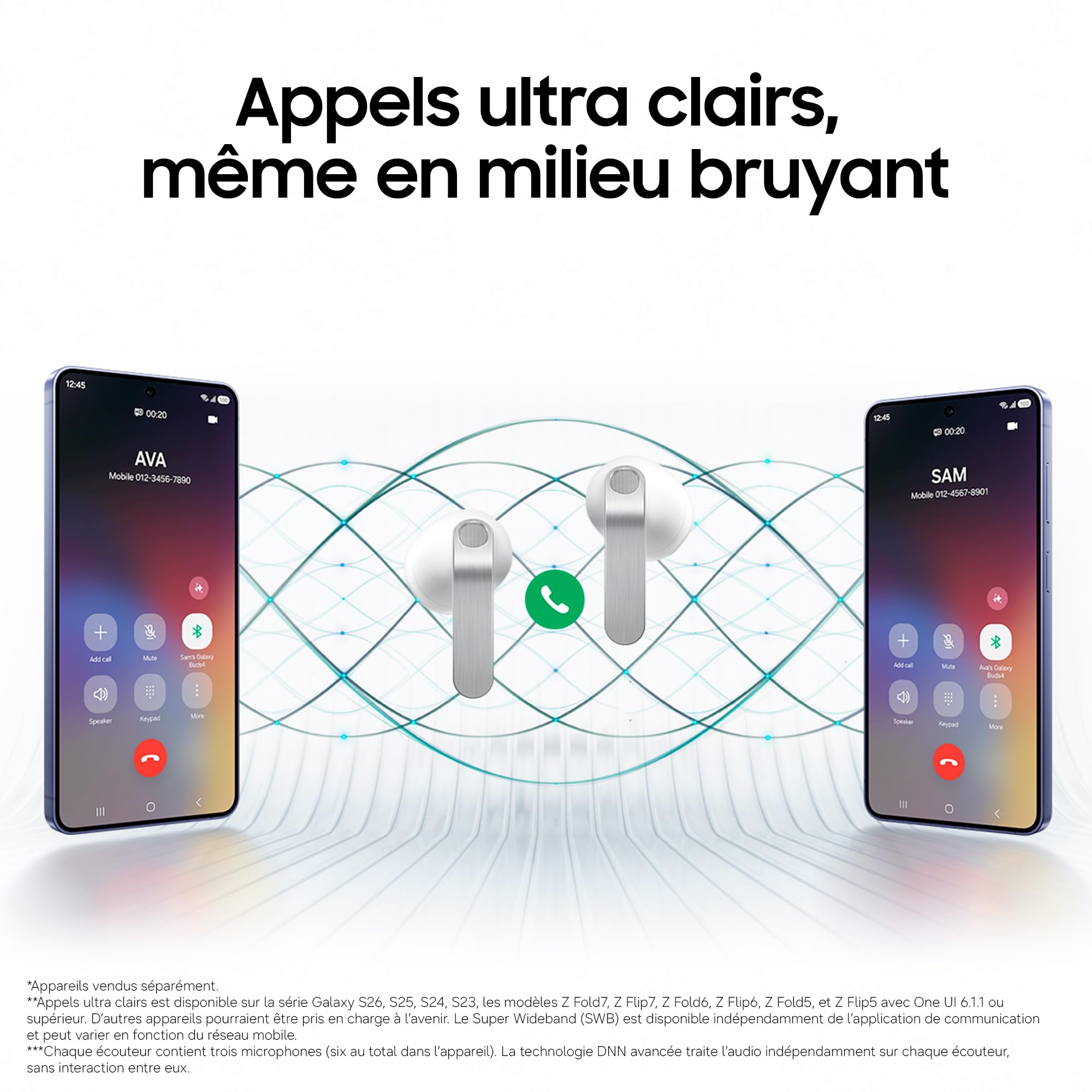 Samsung Galaxy Buds4, Écouteurs Bluetooth sans Fil, Haut-Parleur Dynamique, Codec Hi-FI, Appels Ultra clairs, Audio 360, Réduction de Bruit Adaptative, Chargeur Secteur Inclus, Noir