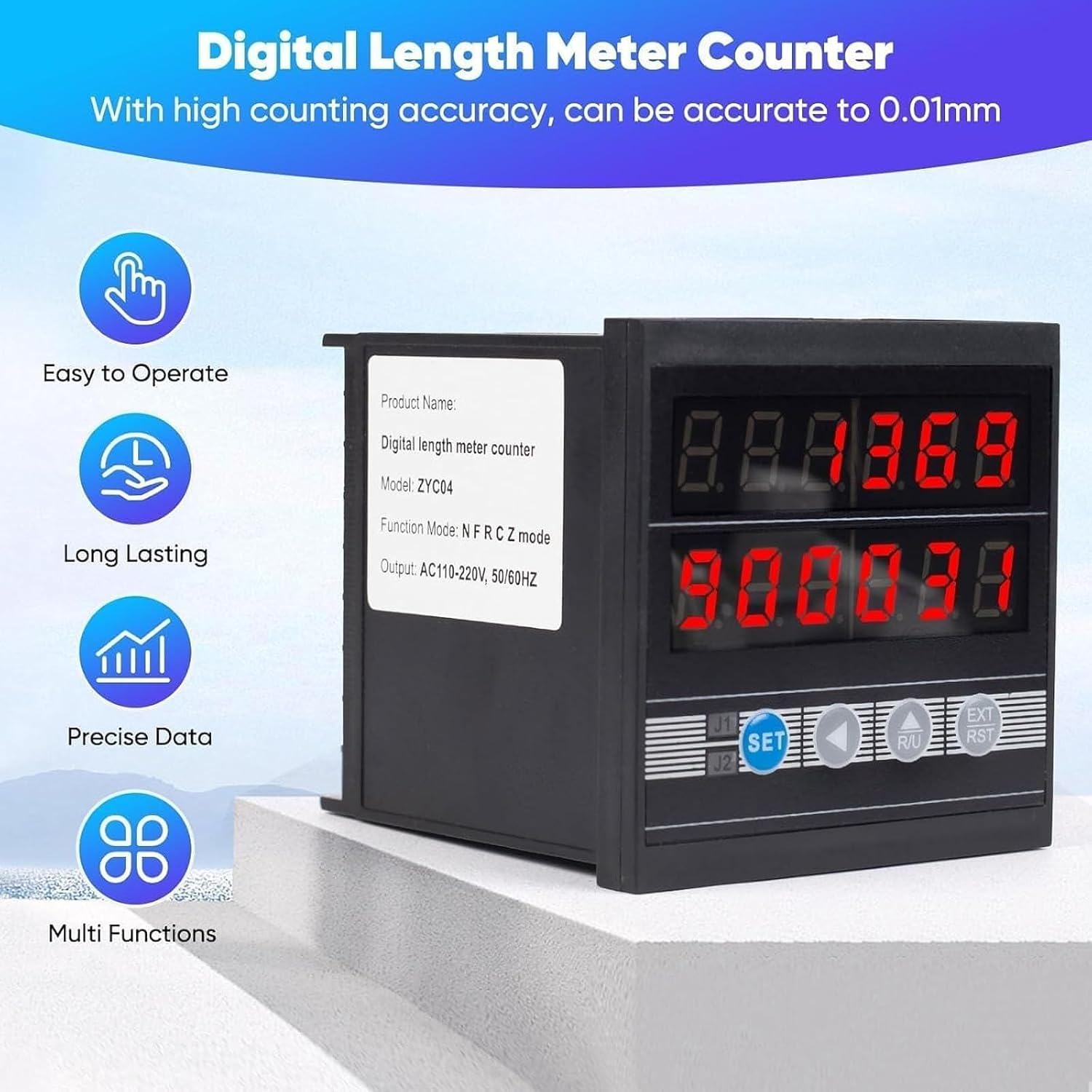 Contador Digital de Longitud con Rueda de medición para pies, Pulgadas y Metros, Contador mecánico de 0 a 999999 y Controlador de codificación de Alta precisión.