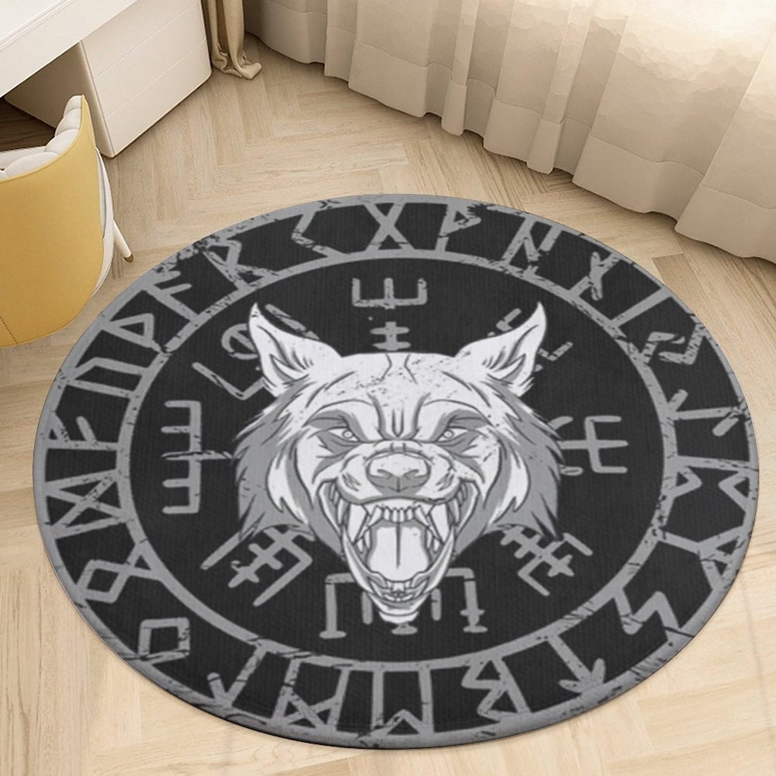Tapis loup Fenrir antidérapant et lavable pour déco salon