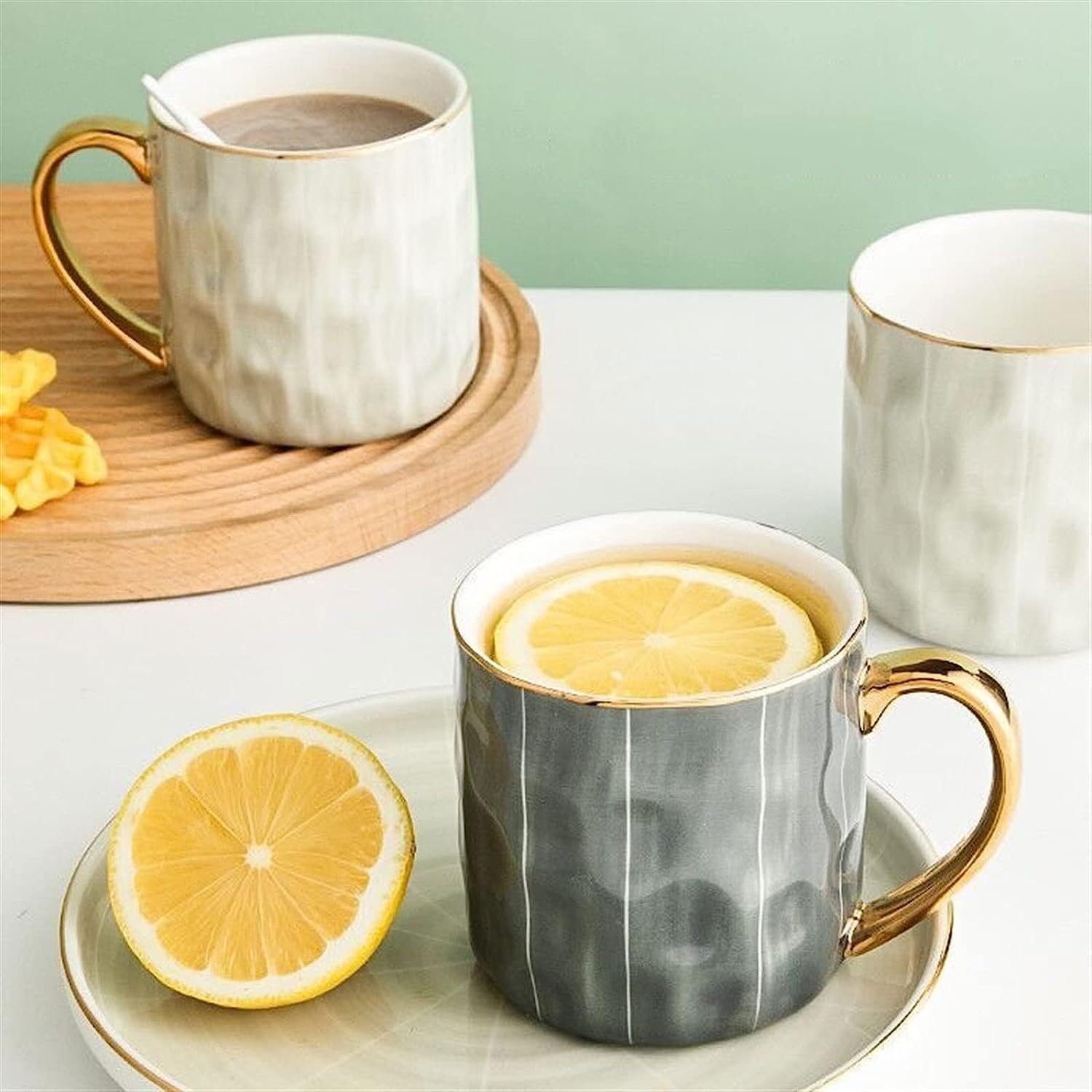 Tasse Kaffeebecher Tassen Hochfarbige Keramiktasse Bürokaffeetasse Milchtasse Paar Wassertasse Multifunktionstasse Grau Gestreift Teetasse Kaffeetassen (Color : B, Size : 300ml)