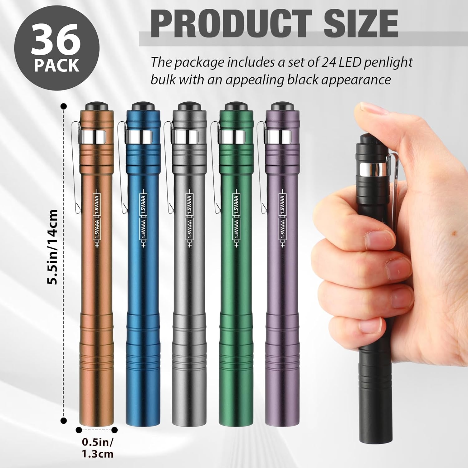 Rossesay 36 Pack Mini Pen Flashlights Bulk Gifts LED Pen Lights Aluminum Pocket Flashlights with Clips Small Handheld Torches for Men Camping Hiking Emergency Outdoor (Colorful)