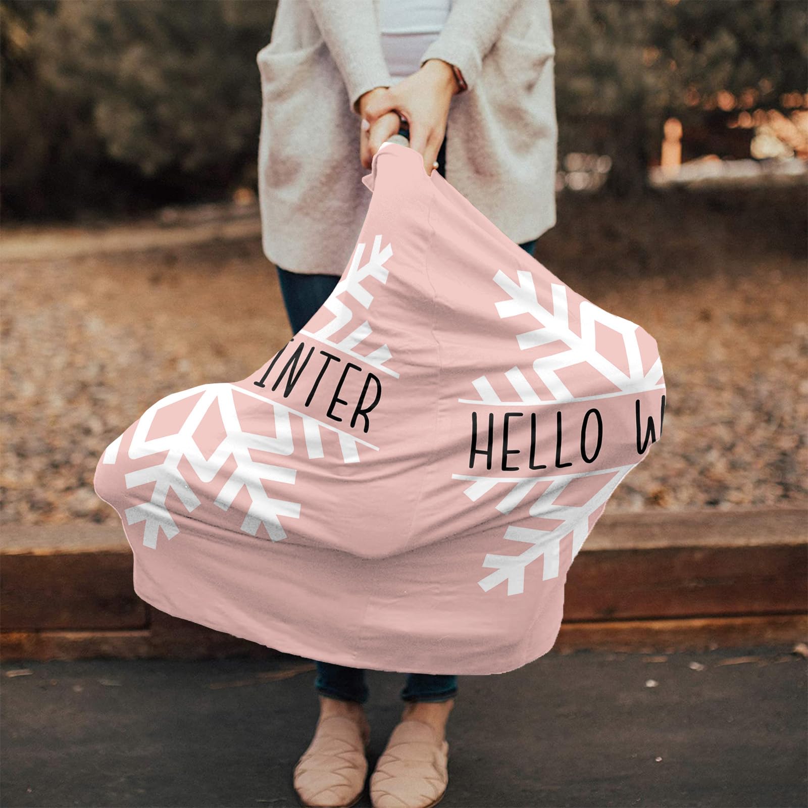 Nursing Cover for Breastfeeding Scarf, Pink Christmas Snowflake Baby Car Covers Super Soft Multi Use for Canopy Shopping Cart Cover Blanket Stroller Cover