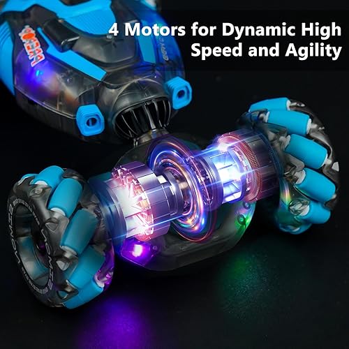 Miniatura 6 de PREPOP - Vehículo de juguete acrobático a control remoto para niños de 5 a 12 años y más, detección de gestos, 2.4 GHz, luces, música, funciona de