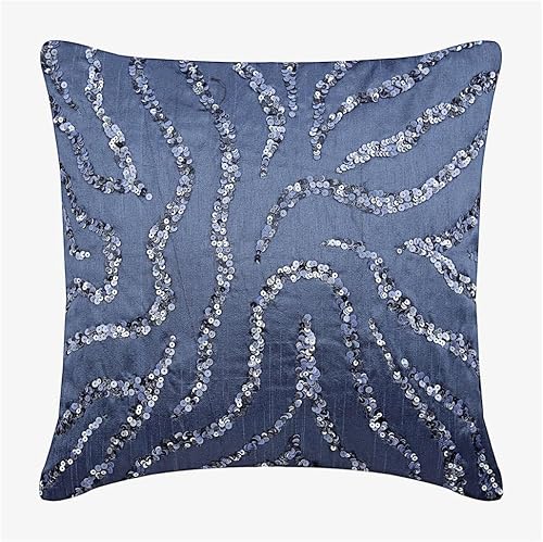 The HomeCentric Funda de cojín, diseño abstracto de lentejuelas azul medianoche, 20 x 20 pulgadas (19.7 x 19.7 in), tafetán moderno, Whirlpool