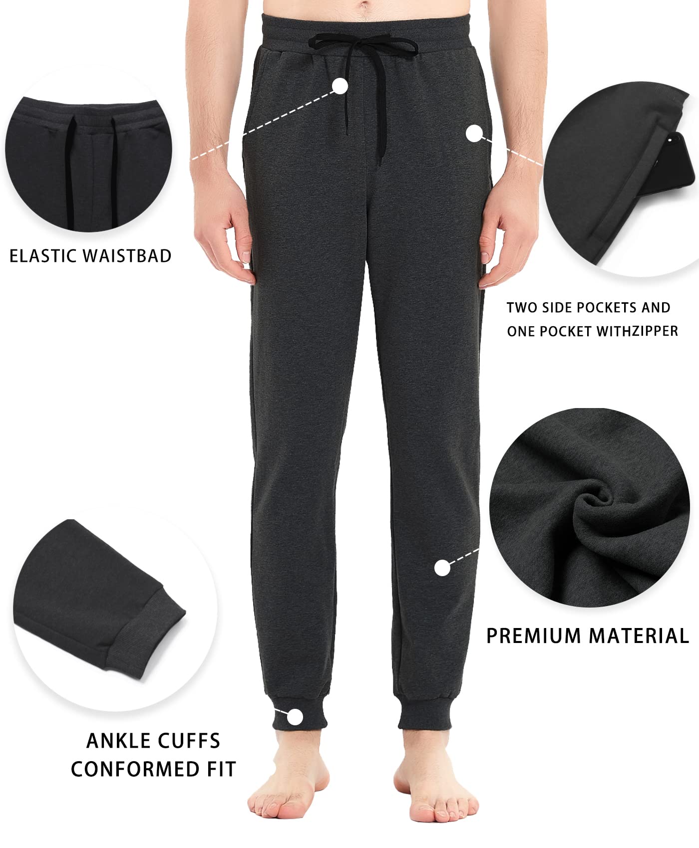 Idtswch 86/91/96/101 Pantalon de sport extra long pour homme Pantalon de survêtement en coton avec poches zippées