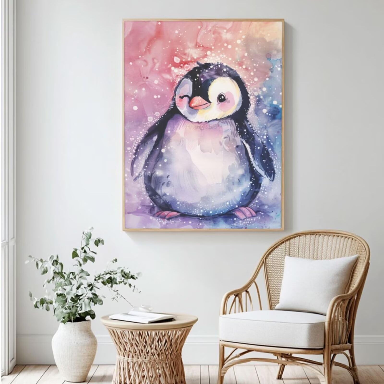 Mk100 Niedliches Malen-nach-Zahlen-Set für Erwachsene, Malen nach Zahlen, Pinguin, Acryl, Farbe nach Zahlen für Erwachsene/Anfänger, Ölgemälde, Basteln für Heimdekoration, 60 x 90 cm, ohne Rahmen)