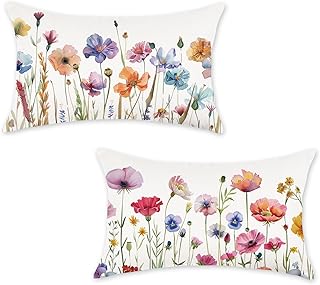 ONWAY Spring Floral Throw Pillow Covers 12x20 Inch Set of 2 Farmhouse Colorful Floers Decorative Pillowcases Summer Outdoor Patio Cushion Case for Sofa Couch Home Decor