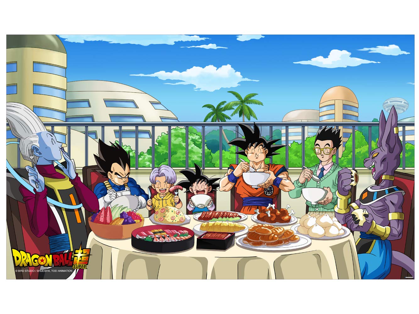 Oedim Cabecero Cama PVC Dragon Ball Super Comida de Personajes |115x60cm | Producto Oficial y Original | Cabecero Ligero, Elegante, Resistente y Económico | DBS