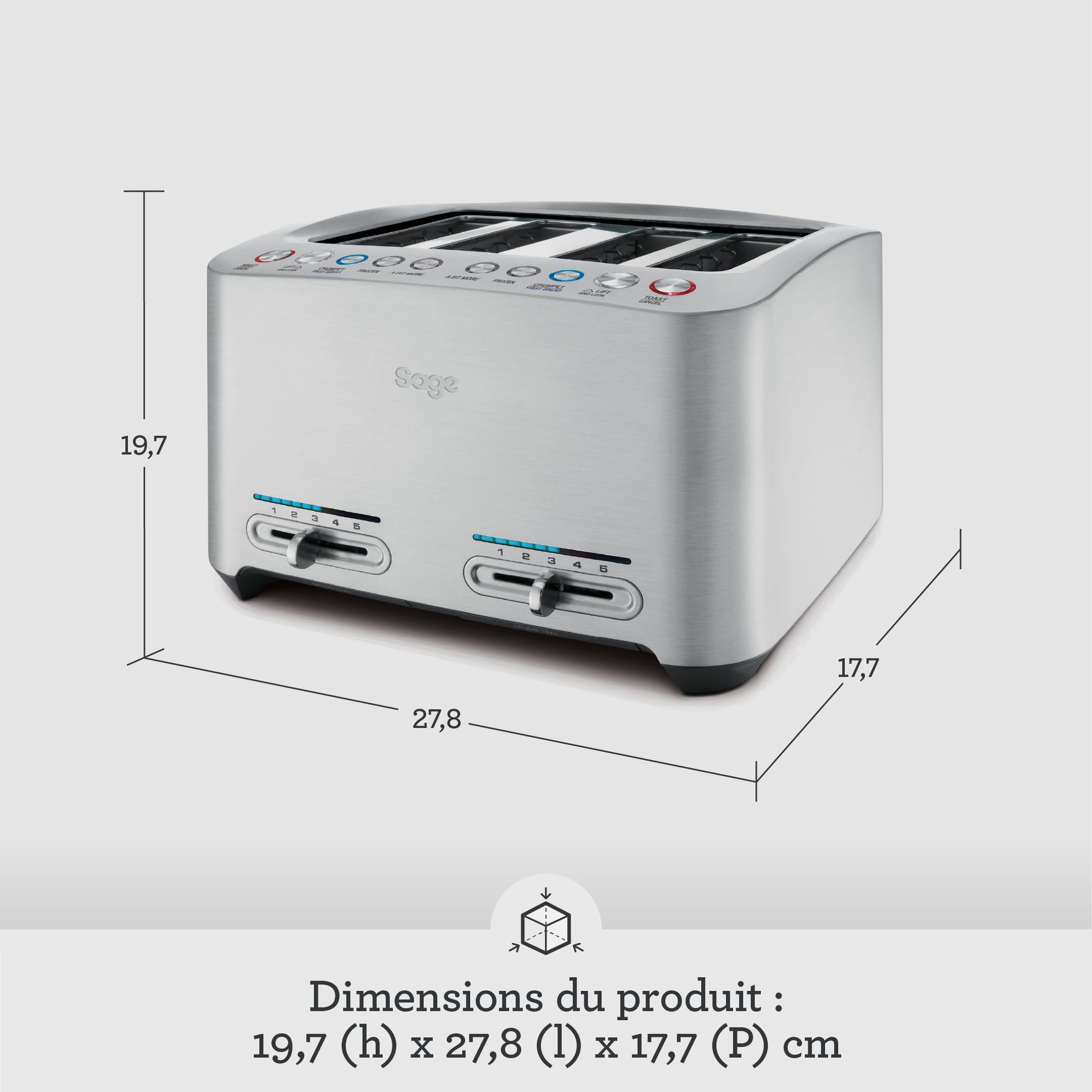 Sage The Smart Toast, Grille-Pain 4 Fentes à Larges, Aluminium Brossé