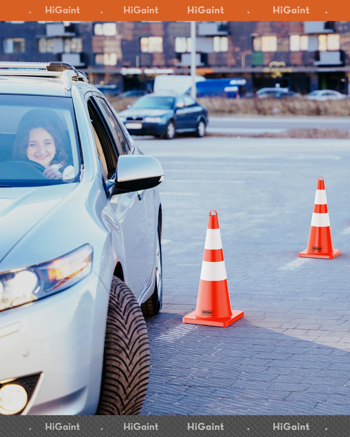 12 Pack HiGiant 28 inch Traffic Safety Cones with Reflective Collars, Sturdy Orange PVC Cones for Road Safety, Parking lot and Driving Training