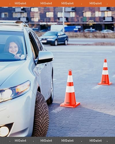 Miniatura 9 de HiGiant - Conos de seguridad de tráfico de 28 pulgadas con collares reflectantes, conos de PVC naranja resistentes para seguridad vial,