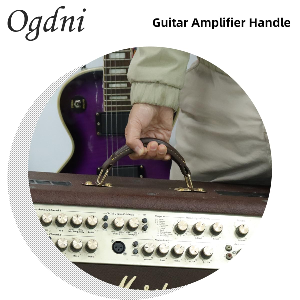 Ogdni Guitar Amplifier Handle,PU Leather Internal Steel Leather Style Replacement Strap for Guitar Amplifiers Speaker,Black (brown) - Image 4