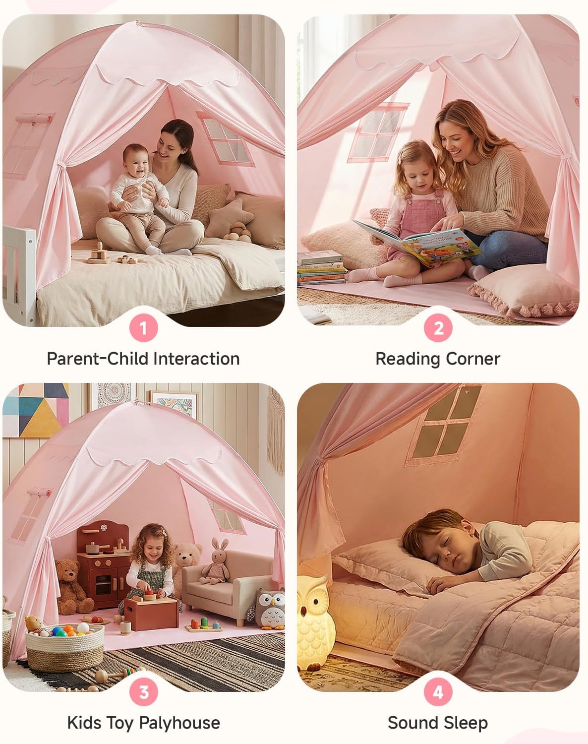 Sumbababy Twin Bed Tent for Kids Indoor, Toddler Bed Canopy with Flags, Twin Size Teepee Tents for Boys Girls Inside Bedroom (Pink) image 5
