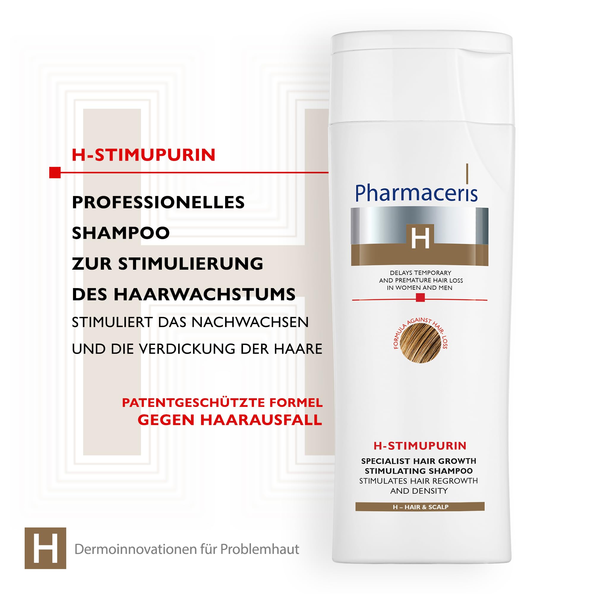 Pharmaceris H Stimupurin, Spezialist für das Haarwachstum Stimulierende Shampoo, Koffein, Behandlung gegen Haarausfall bei Frauen und Männern, Haarstärkung - 250 ml