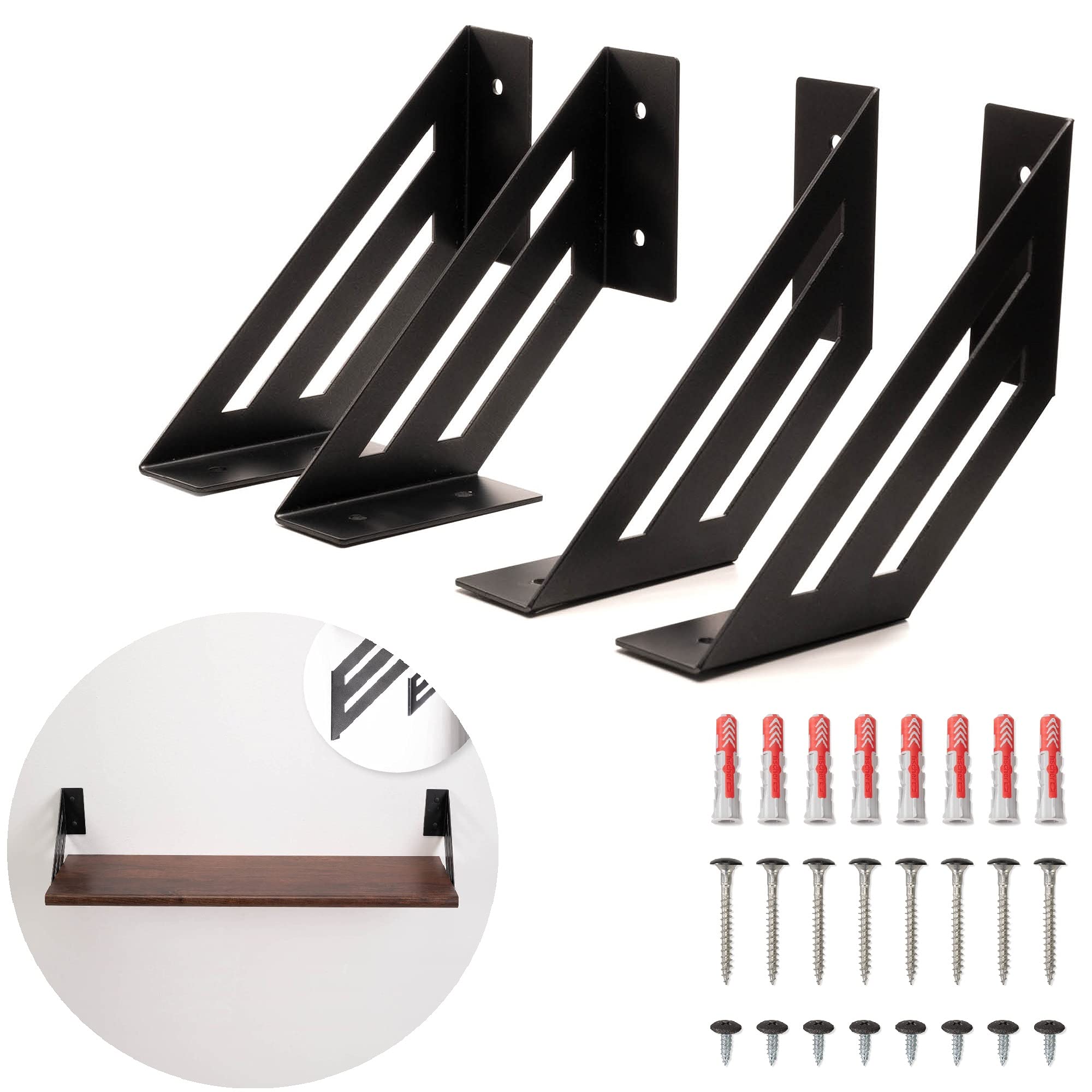 MAD 4 Staffe per Mensole Angolari Nere, Supporti a Muro Resistenti, Reggimensola con Viti e Tasselli di Fissaggio (Big 18 cm, Nero)