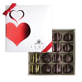 Fames Assorted Chocolate Gift Box Handcrafted Kosher Dairy-Free Chocolates Valentines Day Gift with Marzipan, Super Berry, Lemon Zest & Coffee Truffles Gourmet Luxury Candy Treat for Gifting