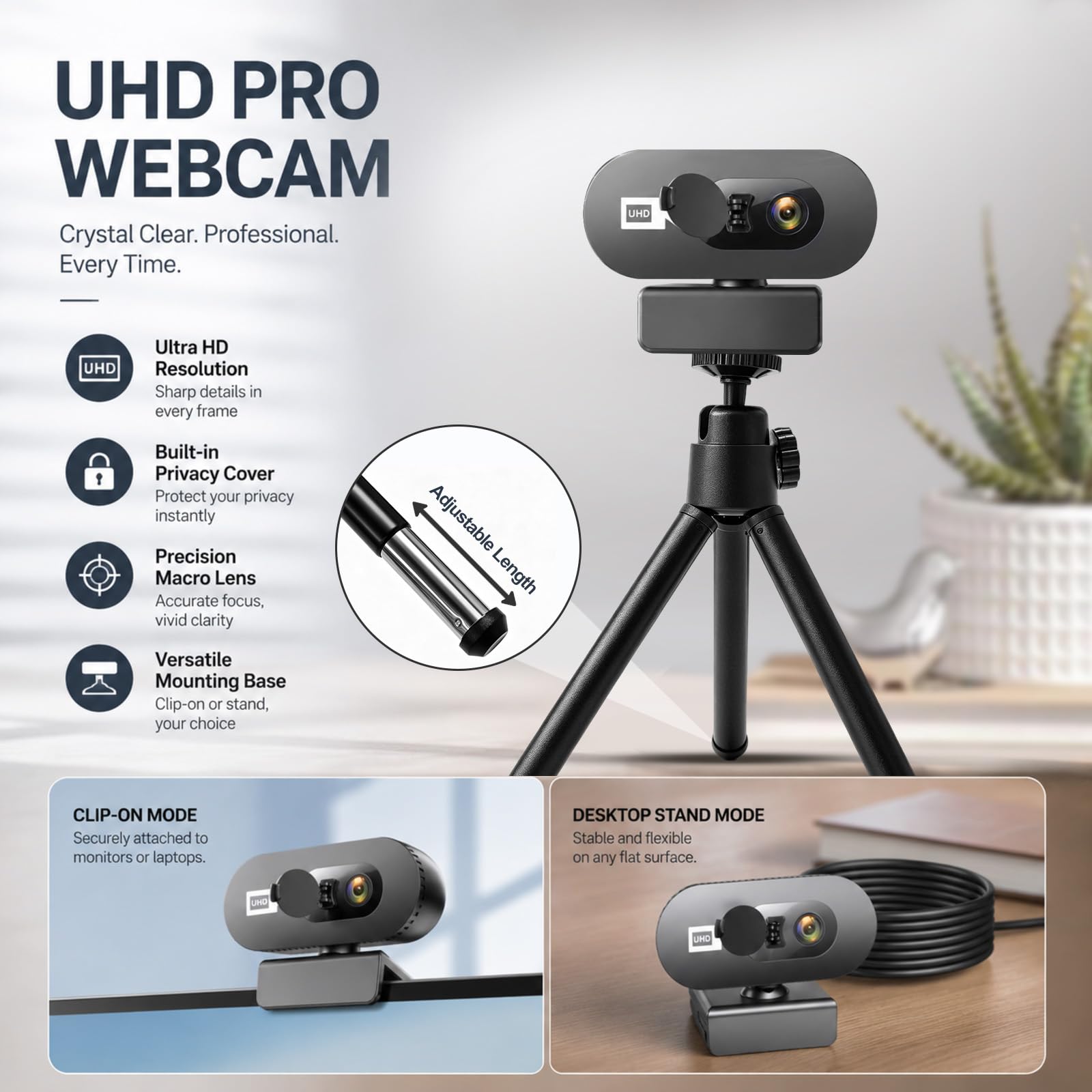 Webcam 1080P Full HD con Microfono, Auto Focus e Copertura Privacy, Fotocamera PC USB Plug & Play, Angolo di visualizzazione 75°, per Linux, Win10/8/7, Mac, Streaming