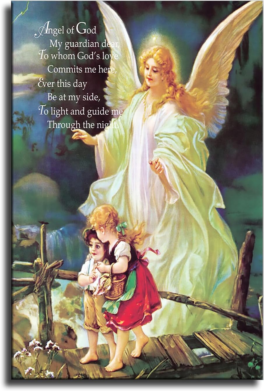 Generic Wall Art God's Guardian Angel - The Child on the Bridge. Poster Wall Art Canvas Painting Picture Print Living Room Bedroom Decor (8x12inch-No Framed)