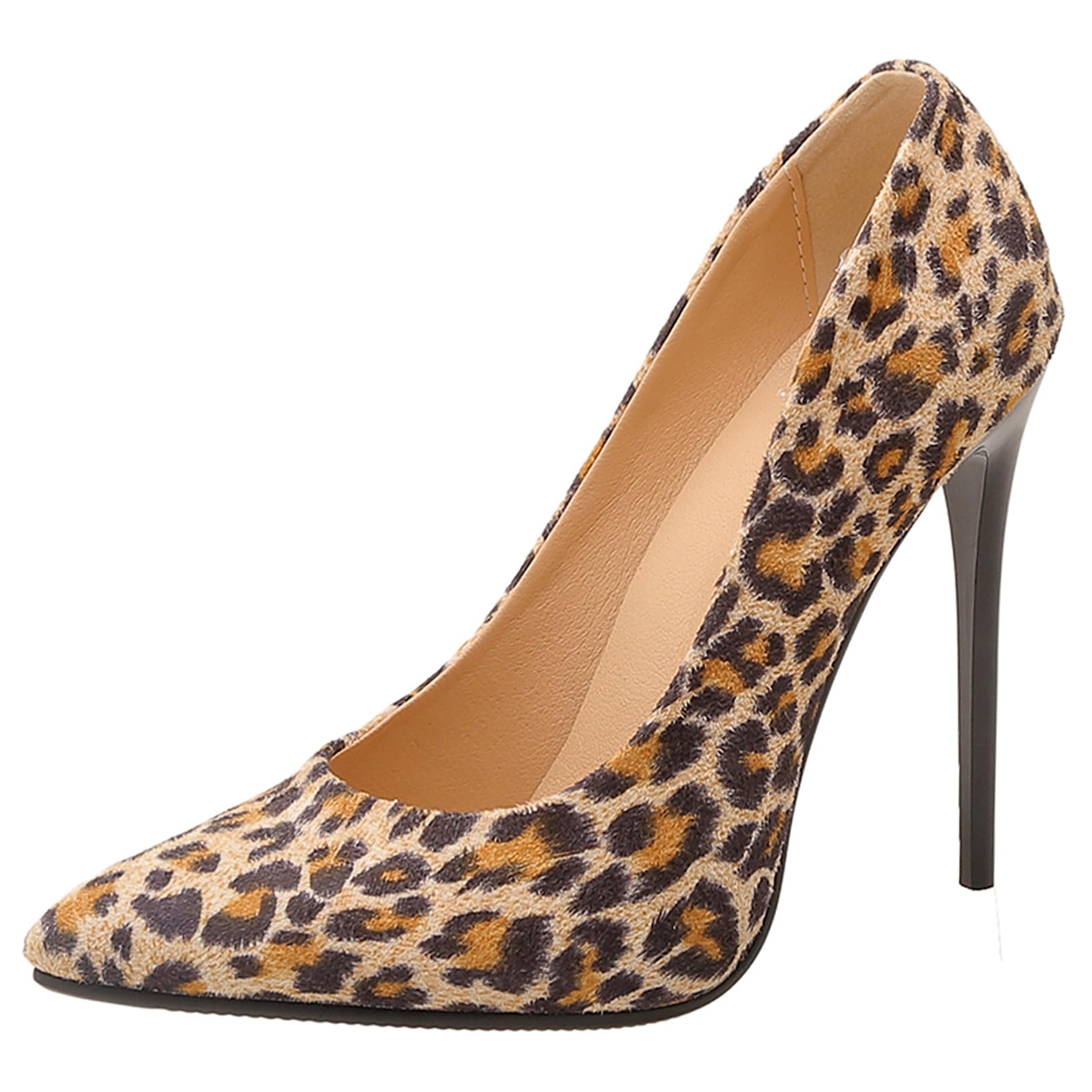 Damen Stiletto Pumps Höhe Ferse Schuhe Pointed Toe Ohne Verschluss Simple Abendschuhe, R80051Eu Leopard-Gelb Gr 47 EU/49Cn