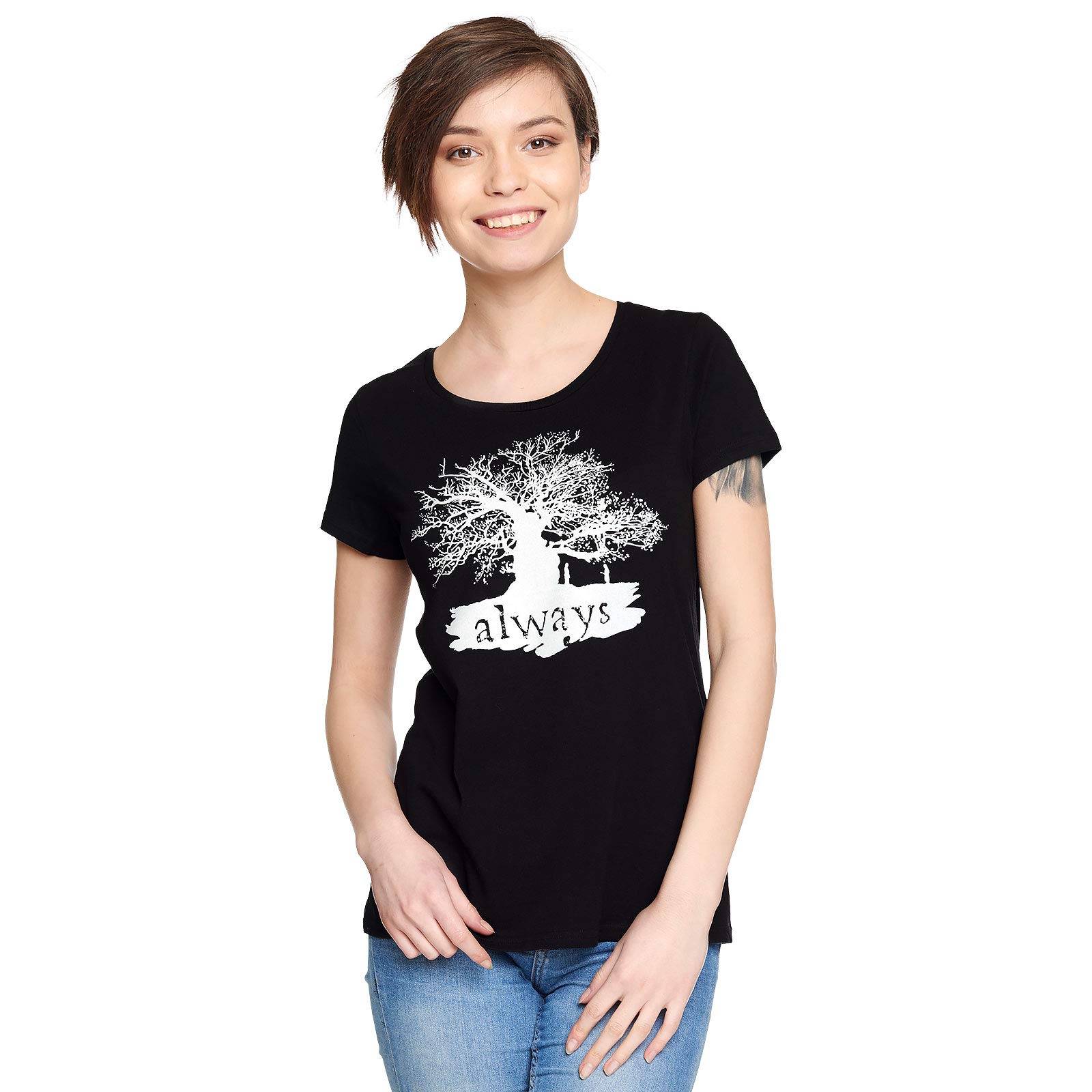 Elbenwald Harry Potter Women's T-Shirt Always with Snape Lily from Black  Cotton S