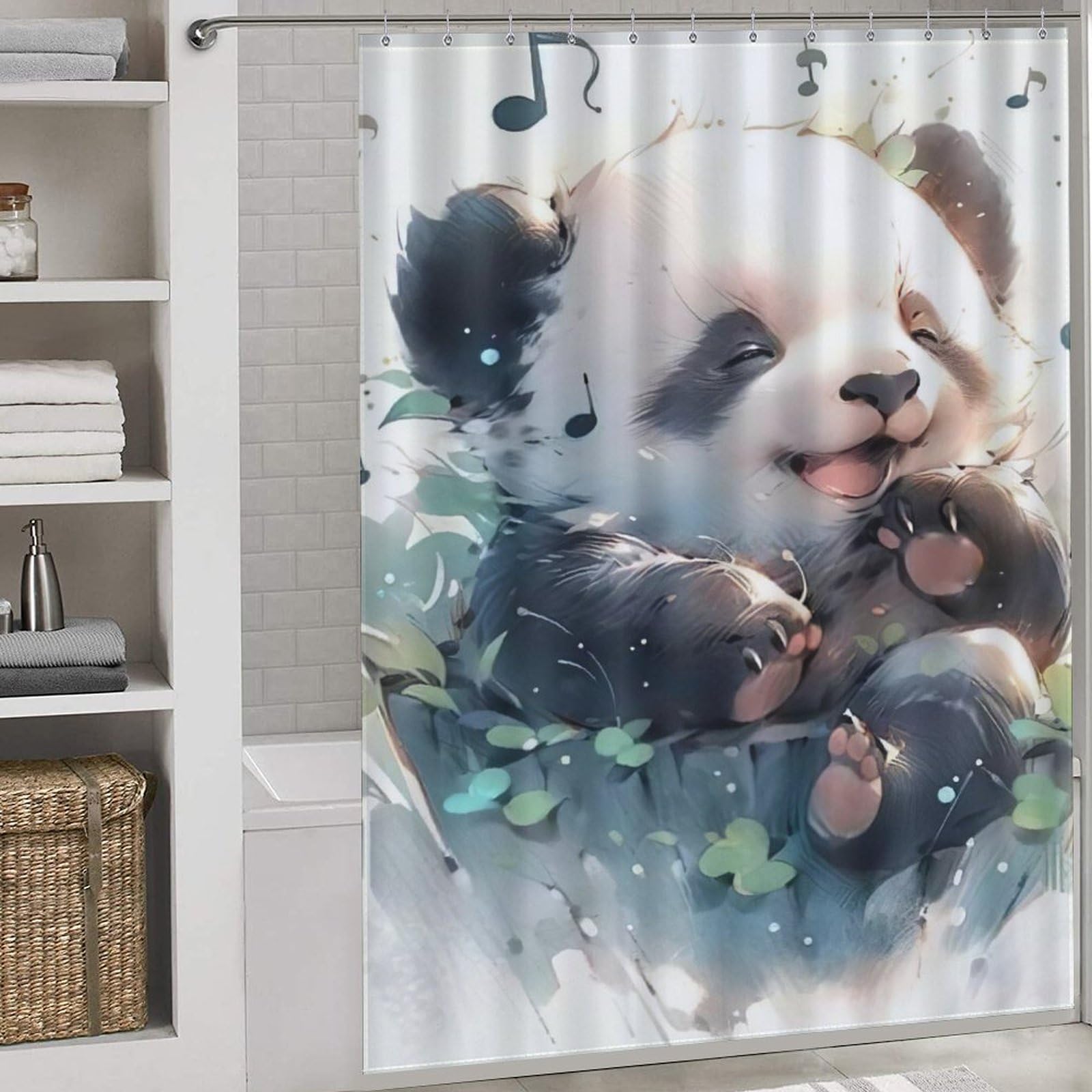 Rideau de douche panda étanche 168x183cm pour stopper l'eau dans la salle de bain