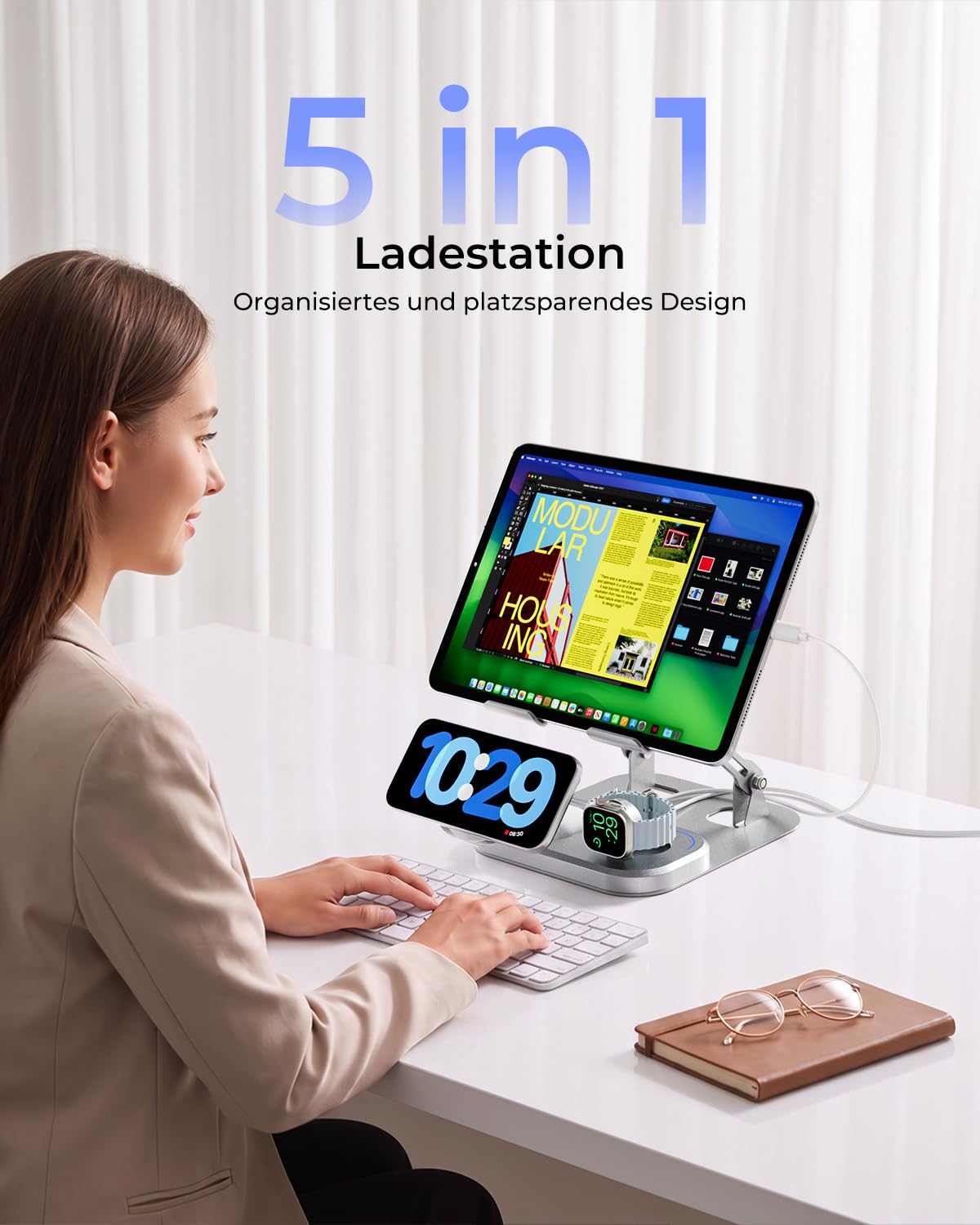 COLSUR 65W Station de Charge 5en1 pour Apple, 30W USB-C, Support PC Pliable