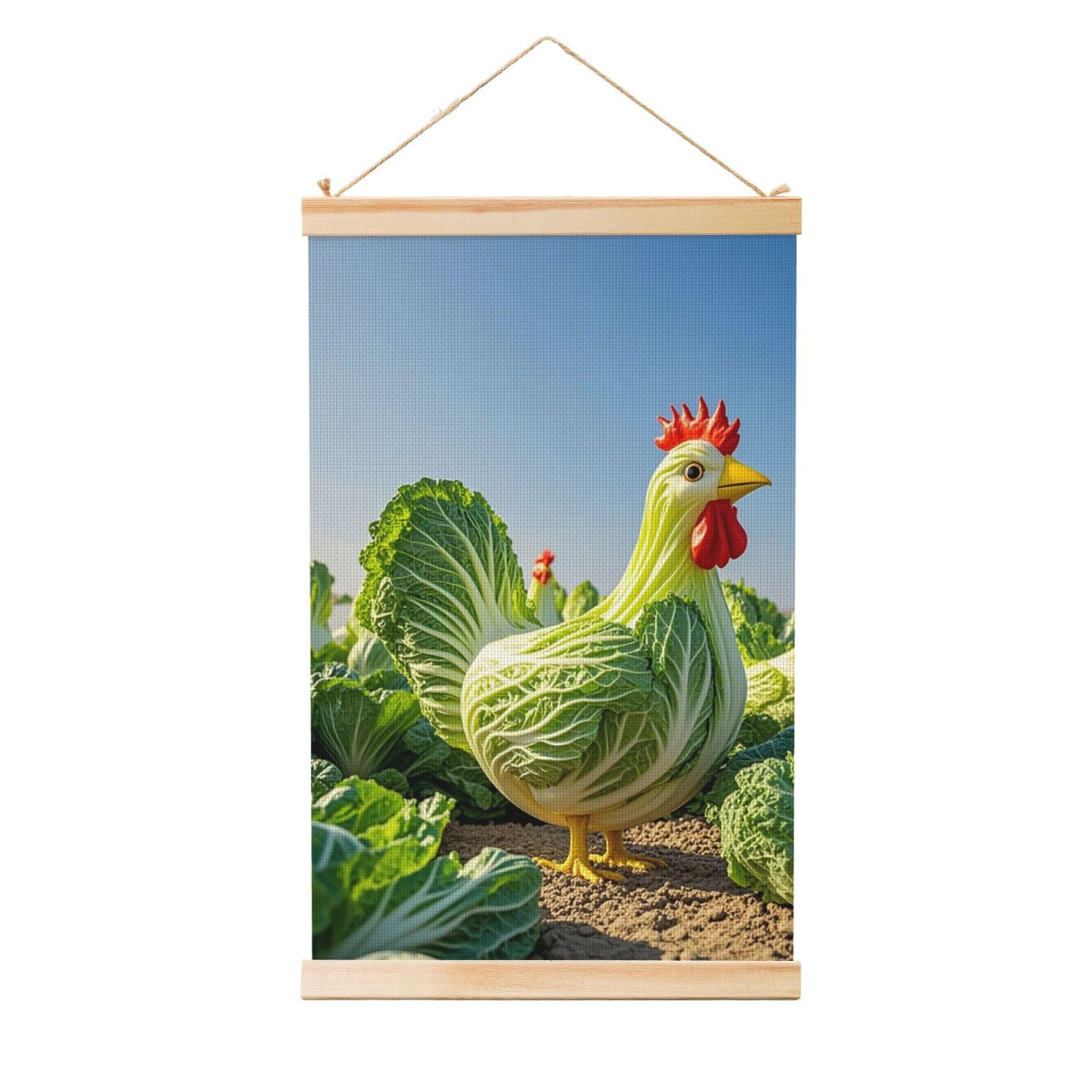 Baicai Chicken Poster Wooden Shaft Hanging Poster Wall Hanging Banner Canvas Artwork with Wood Frames 16"x24" Modern Artwork Decor Ready to Hang Wall Art for Home Decor Scroll Painting